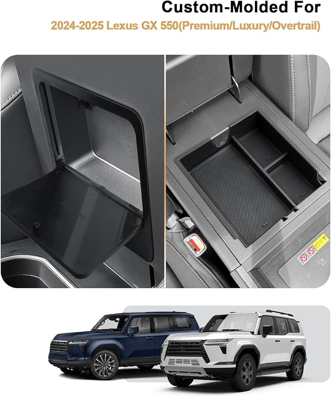 2026 GX 550 Center Console Organizer - 2 Pcs For 2024-2026 Lexus GX 550 Center Console Organizer + Armrest Hidden Storage Box - Organizer Set For 2024-2026 GX550(Premium/Luxury/Overtrail) Accessories