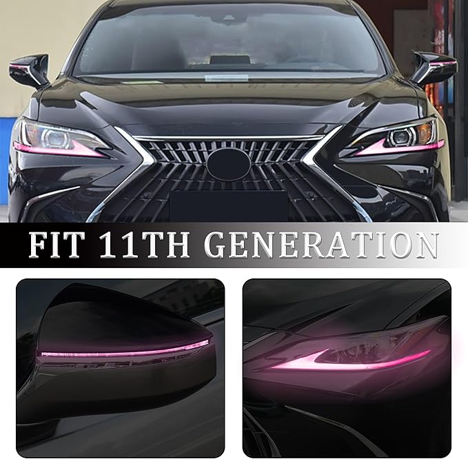 TOMALL 2 Pair Headlight Daytime Running Light Rearview Mirror Light Vinyl Films Smoke Tint Compatible with Lexus 2018-2020 Light Transmission Tint Wrap Exterior Sticker Decorations Trim (Pink)