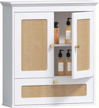 Spirich Bathroom Wall Cabinet Over Toilet, Boho Rattan Medicine Cabinet with Adjustable Shelf, Space-Saving Wall Mount Storag