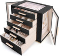 Homeanda Jewelry Box for Women with Glass Lid, 5 Drawers Jewelry Organizer and Storage for Necklaces, Rings, Earrings, Bracel