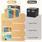 Sbanmao 2 Pack Hanging File Organizer, Clear Acrylic File Box Organizer, Bamboo Filing Box File Crate Storage Boxes, Portable
