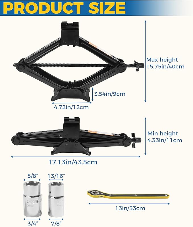Scissor Jack and Stand Kit - Universal Tire Change Car Emergency Kit for SUV