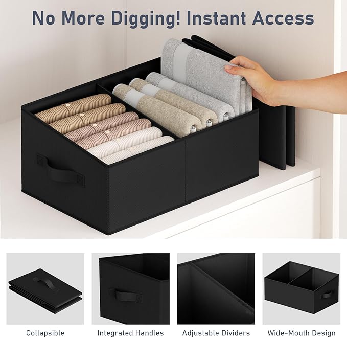 DIMJ Large Closet Shelf Organizer Bins 8 Packs with Handles and Divider, Fabric Trapezoid Storage Baskets, Foldable Clothes C