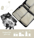 WOOMADA Compression Packing Cubes for Suitcases Travel Essentials 8 Set Expandable Travel Bags Organizer for Luggage(beige)