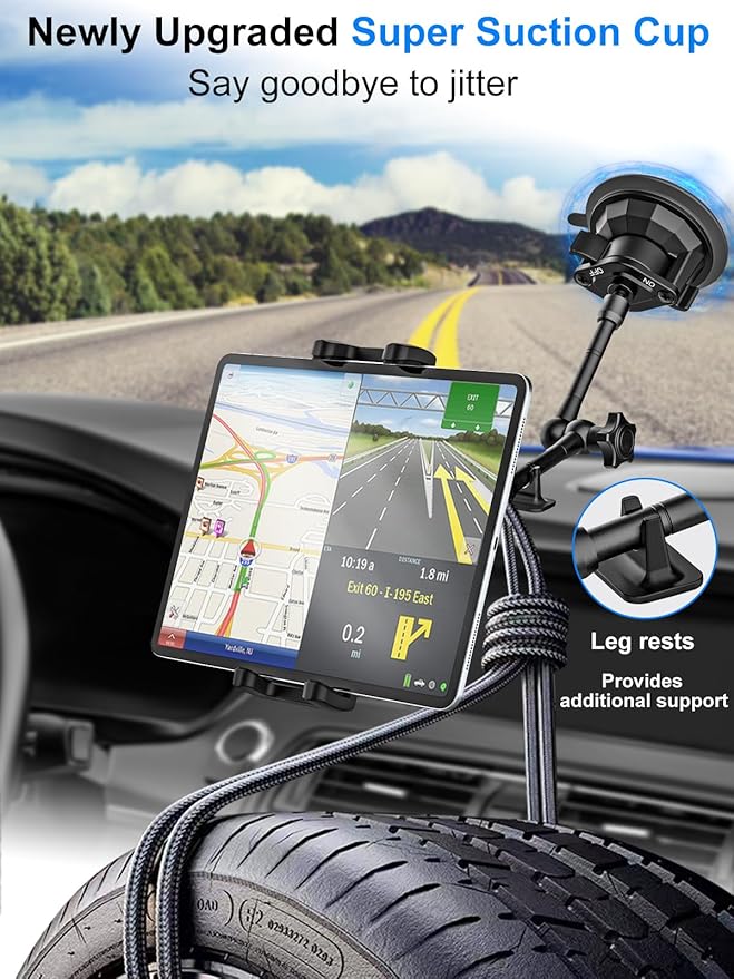 Sunroof Tablet Holder Mount for Car/Truck [Latest Anti-Shake] Dashboard Windshield Window Tablet Stand for Truck/Car/Pickup, Heavy Duty Sunroof ipad Mount for 4-12.9" iPad Pro Air, Z Fold, iPhone