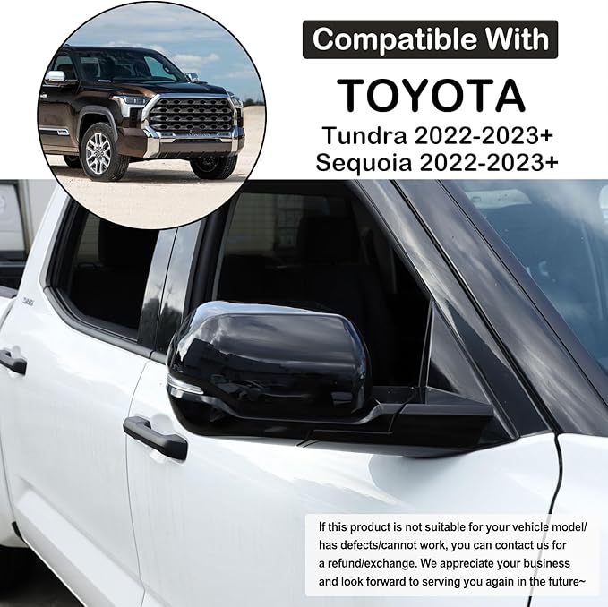 Car Door Rear View Mirror Cap Trim Cover Compatible with Toyota Tundra/Sequoia 2022-2025 Outside Side Rearview Mirror Protector Decoration ABS Accessories, Only Fit With Turn Signal Lights Version