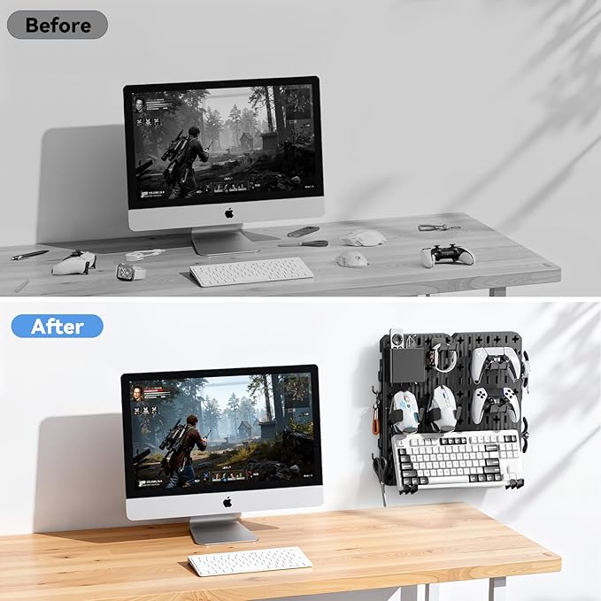 KDD Keyboard and Mouse Display Stand Holder, Wall Mount Office Organization Pegboard Combination Kit with Pen holder, Hooks, 