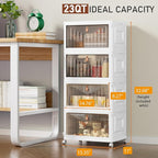 4 Tier Storage Bins with Lids, 23QT Stackable Closet Organizers and Storage with Wheels, Collapsible Storage Boxes, Foldable 
