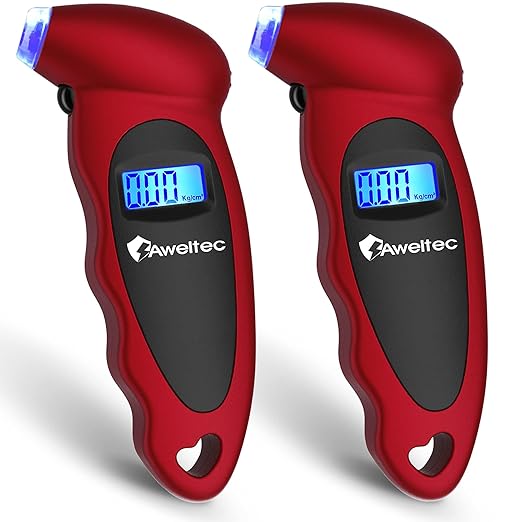 Digital Tire Pressure Gauge 2 Pack,Accurate Air Tire Gauge with Backlit LCD and Non-Slip Grip,Max 150 PSI, 4 Units Settings for Car Truck Motorcycle Bicycle,Red