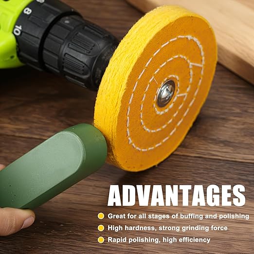 Drill Buffing Wheel Kits 9pcs, Polishing Wheel with Green Compound, High Density Polisher Buffing Wheels for Metal, Jewelry, Car, Aluminum, DIY Buffing & Finishing