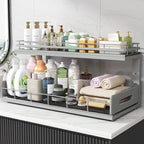Under Sink Organizer Upgrade To Professional Rails,2-Tier Dual Pull Out Cabinet Storage,Height Adjustable Slide Out Drawers F