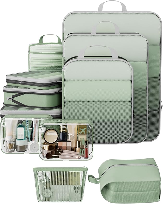 Veken 11 Set Compression Packing Cubes for Travel Essentials,Compressible Expandable Large Luggage Suitcase Organizer Bags fo