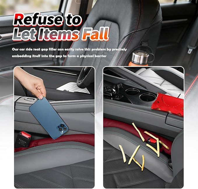 Aokdom 2026 2PCS Upgraded Car Seat Gap Filler with Fixing Ring,Elastic Car Gap Filler to Avoid Dropping Cell Phones/Keys,Essential Cars Gaps Seat Fillers Cars Accessories (Burgundy)