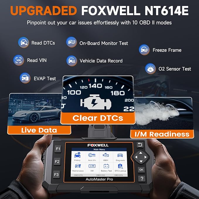FOXWELL NT614 Elite OBD2 Scanner 4 System Code Reader Scan Engine ABS SRS Transmission, 5 Resets Oil/EPB/ABS