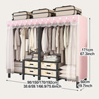 Foldable Portable Wardrobe Closet with Cover, Metal Garment Rack, Clothing Rack for Hanging Clothes, One-Piece Folding Base, 