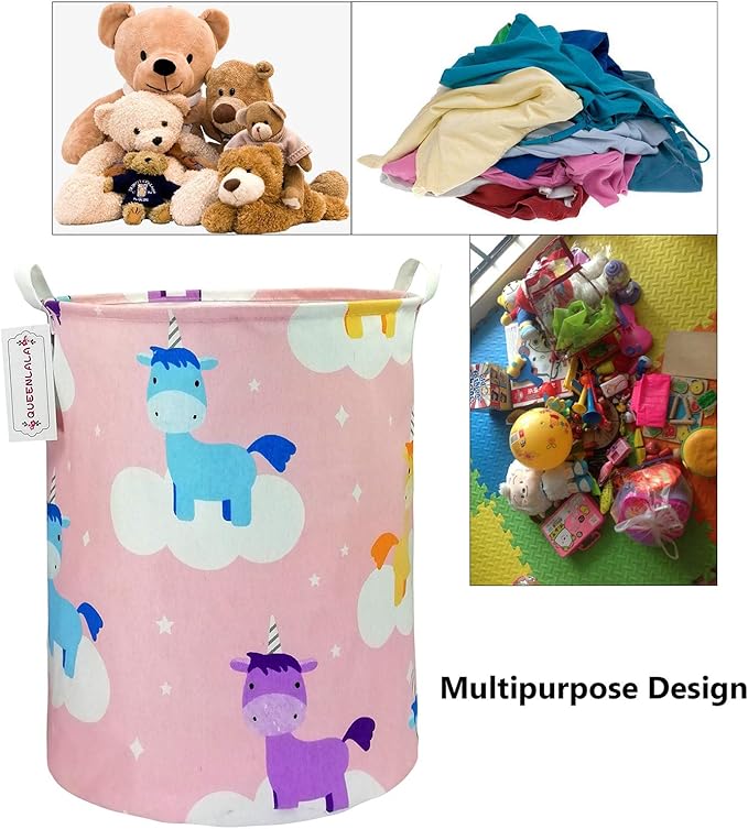 QUEENLALA Large Storage Basket,Laundry Hamper/Bathroom/Home Decor/Collapsible Round Storage Bin,Boys and Girls Hamper/Boxes/C
