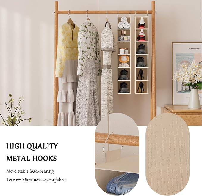 VERONLY Hanging Closet Shelf Shoe Organizer Set of 2 with Woven Bamboo Shelves,11.5 x 31.5 x 5.5 in, 6-Tier Design for Space-