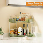Corner Counter Organizer, 2-Tier Bathroom & Kitchen Storage Tray with Hooks | PET Green Vanity Organizer for Skincare, Makeup