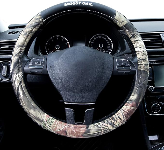 Mossy Oak Camo Steering Wheel Cover, Universal 15 inch - Made with Premium PVC Leather and Cotton Fabric - Official Licensed 