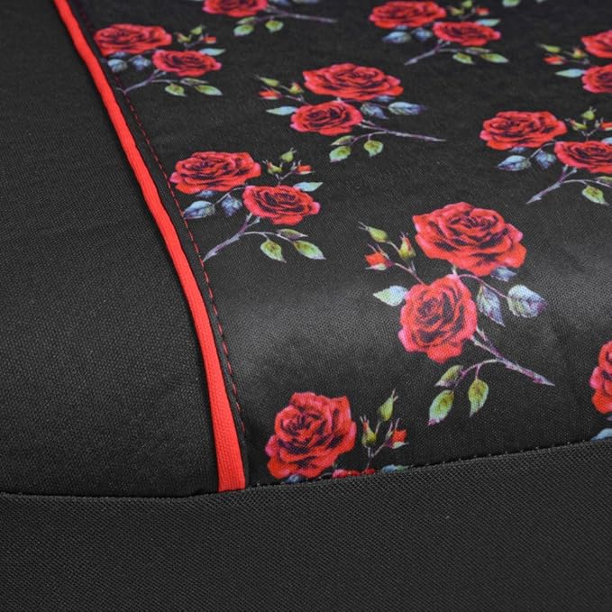 BDK Red Rose Car Seat Covers for Front Seats, 2 Pack – Flower Pattern Front Seat Cover Set with Matching Headrest, Sideless D