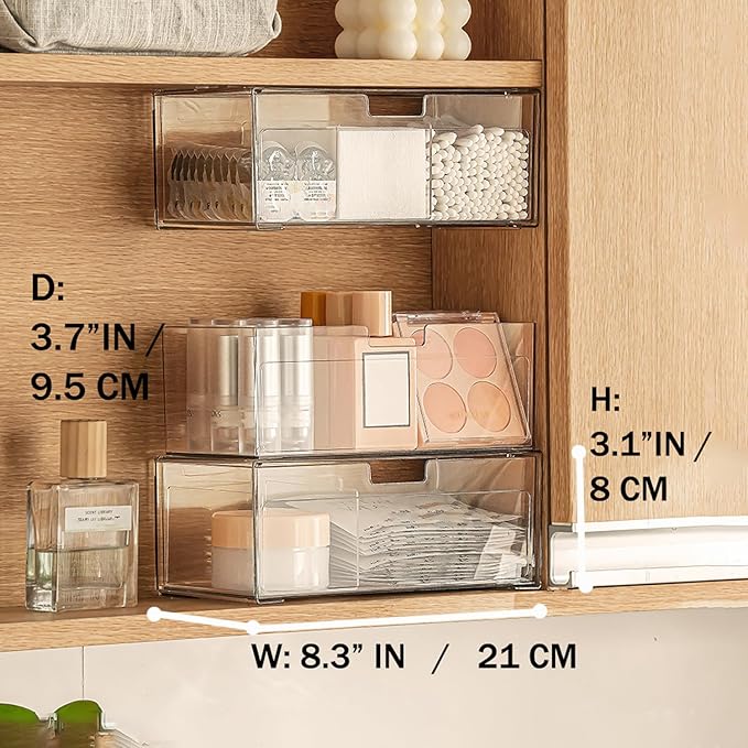 MORNITE Medicine Cabinet Drawer Organizer Set, 2-Tier Stackable Storage Drawers for Small Bathroom Mirror Toilet Wall Garage 
