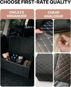 Owleys Trunk Storage 17.7" Collapsible Crate For Groceries, Tools & Travel Gear - Eco-Leather Car Organizer With Magnetic