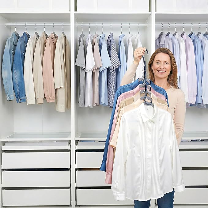 HOUSE DAY 10 Pack Closet Organizers and Storage with 5 Holes for Cascading, Multipurpose, Space Saving Hanger Organizer, Clos