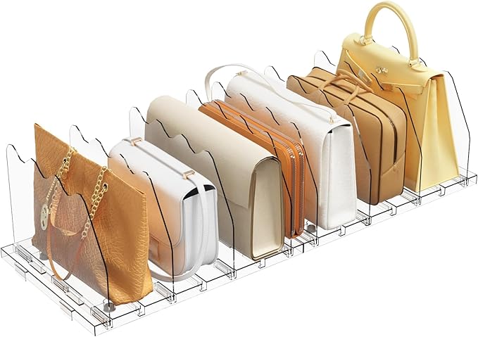 SPACEKEEPER Adjustable Shelf Divider for Closet, Clear Purse Organizers for Closet Acrylic Handbag Separators Storage Organiz