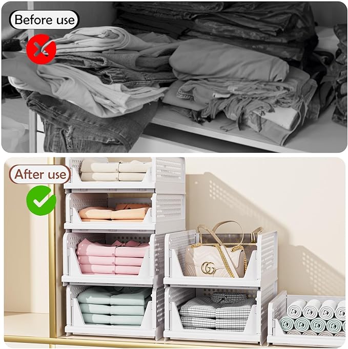 CTSNSLH 5 Pack Closet Organizers Storage Box, Closet Storage Stackable Storage Bins, Plastic Drawer Basket for Wardrobe Cupbo