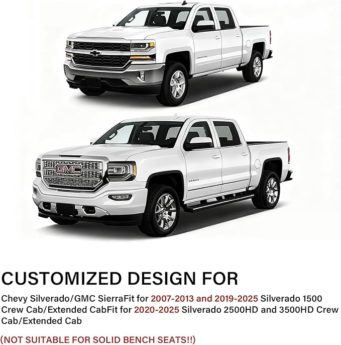 Coverado Full Set Seat Covers Faux Leather(Black) Easy Install,Waterproof, Custom Fit Chevy Silverado/GMC Sierra (2007-2013/2