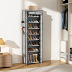 VILICK Shoe Rack with Cover Narrow Shoe Rack Organizer with 4 Side Pockets 10 Tier Tall Shoe Storage Shoe Shelf Holds 18-22 P