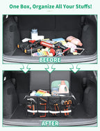 Oasser Trunk Organizer Cargo Organizer Trunk Storage Waterproof Collapsible Durable Multi Compartments with Foldable Hard Cover