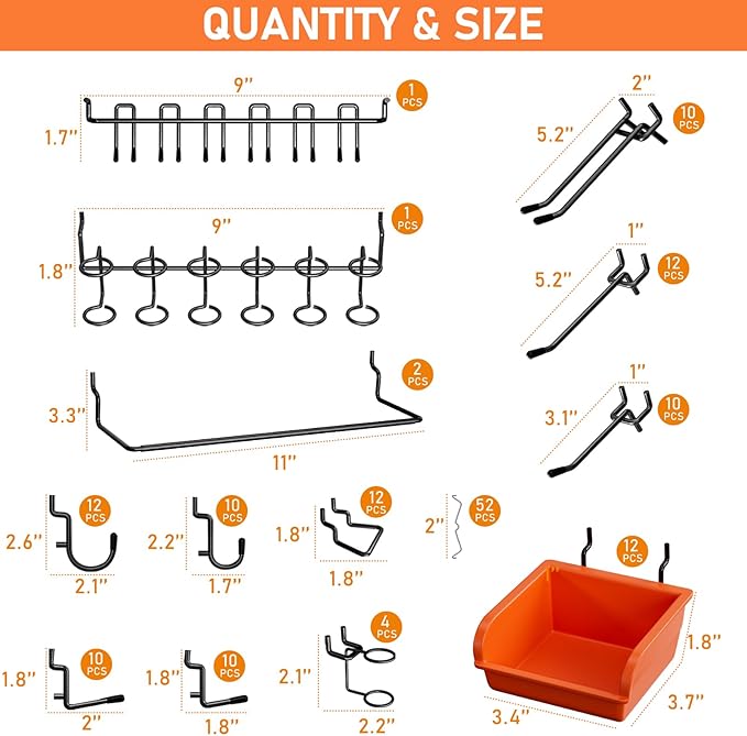 INCLY 48x24 Inch Metal Peg Board Kit with 1/4" Pegboard Hooks Accessories, 4PCS Pegboard Panels and 156PCS Black Pegboard Wal