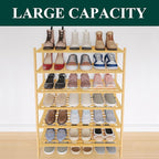 Smiry Bamboo Shoe Rack 6-Tier, Stackable Wooden Shoe Organizer for Entryway & Closet, Free Standing Wood Shoe Storage Shelf f