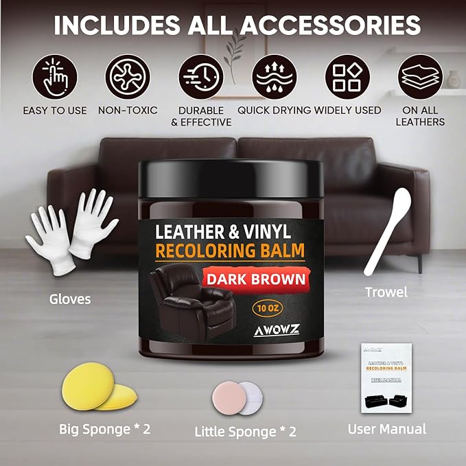Leather Recoloring Balm - Scratch Repair & Color Restore Kit for Faded Leather, Leather Couch & Car Seats - 10OZ Leather Rest