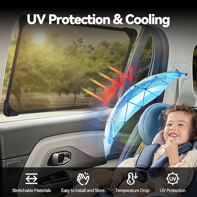 Car Window Shades，2 Pack Car Window Shade for Baby,Side Window Sun Shades Protect Child, Pets from Sun Glare and UV Rayse (29"x20")