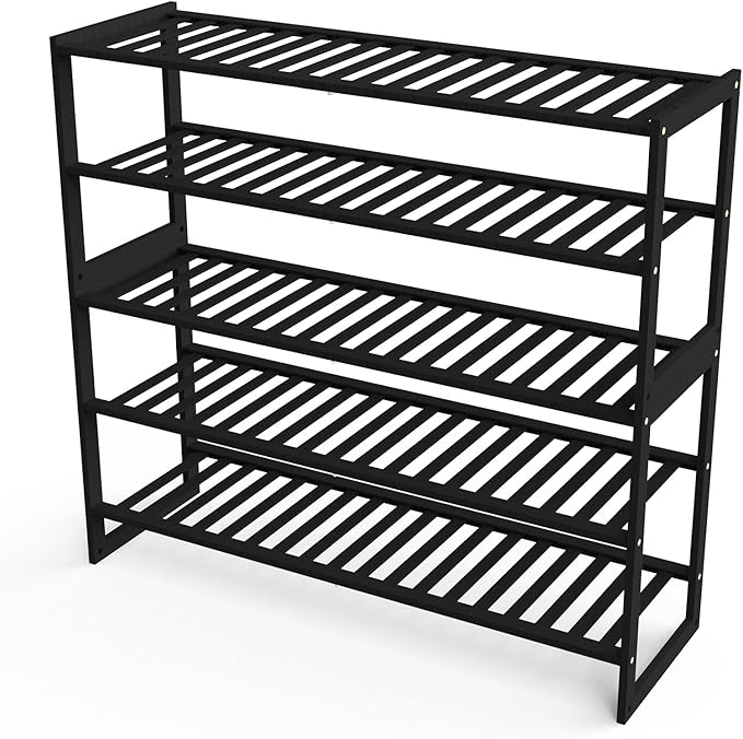 Jripae Shoe Rack Bamboo 5 Tier Shoe Organizer, Storage 20-25 Pairs for Closet Entryway, Stackable Large Tall Shoe Shelf Holde