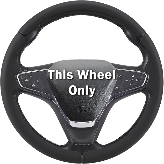 Steering Wheel Cover for Chevy Malibu 2016-2024/ Equinox 2018-2024/ Bolt EV 2017-2021/ Volt 2016-2019, Car Steering Wheel Cover Accessories for Chevrolet (Black Leather)
