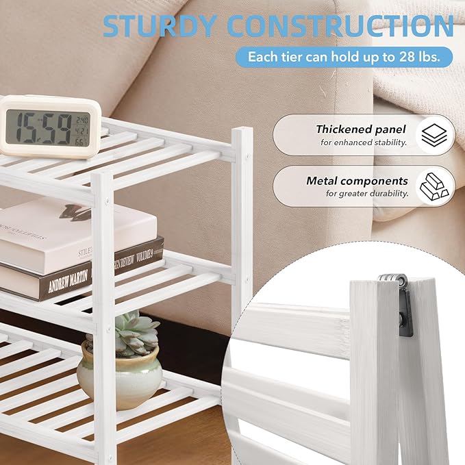 3 Tier Bamboo Shoe Rack Storage Organizer for Closet, Multifunctional Stackable Free Standing Shoe Shelf Organizer for Small 