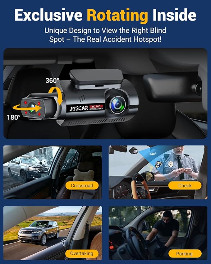3 Channel Dash Cam with WiFi & GPS, Front and Rear/Inside, Voice Control 4K/2.5K+1080P+1080P Triple Dash Camera for Cars, 3" 