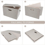 Graciadeco Large Quart Collapsible Stackable Storage Bins with Lids, 3 Packs Beige Linen Fabric Closet Boxes with Lids, Stora