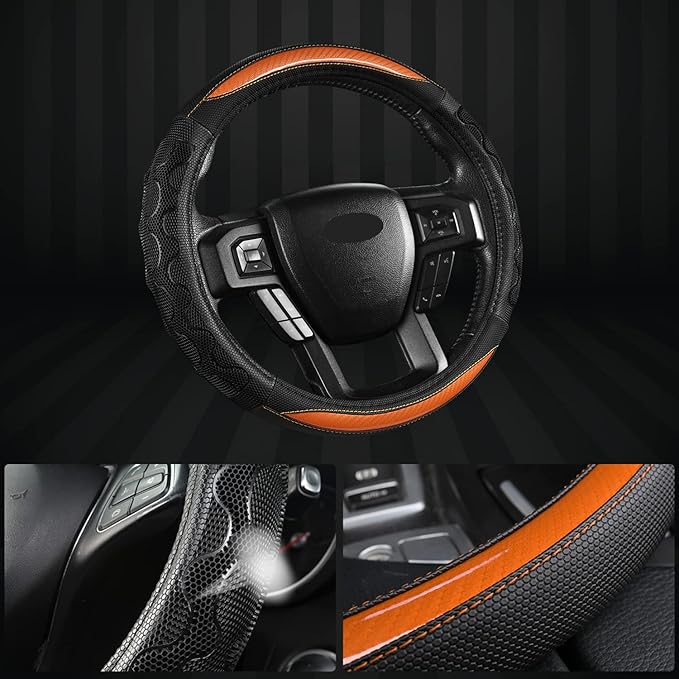 GIANT PANDA Car Steering Wheel Cover for Ford F150 F250 F350 Expedition 15.5-16 inches - Orange