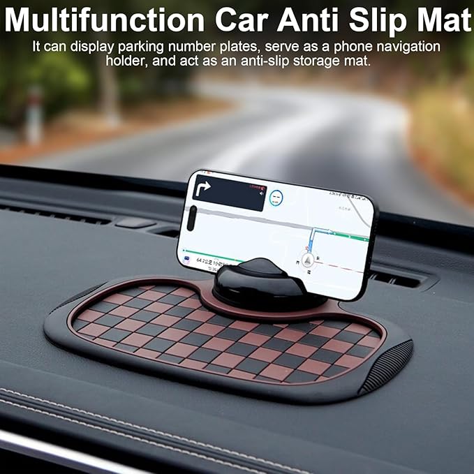 Multifunction Car Anti Slip Mat, 360° Rotatable Phone Holder Dashboard Pad with Temporary Parking Number Rotatable Car Anti S