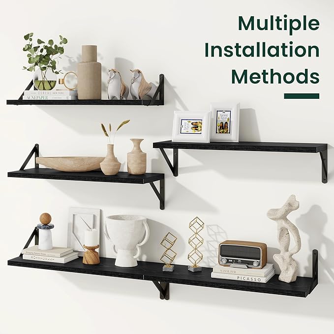 Floating Shelves, 8 Inch Deep Rustic Wood Wall Storage, 48W x 8D Wall Shelves Set of 2, Heavy Duty Metal Brackets, Industrial