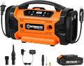 WORKSITE Tire Inflator Air compressor Portable, 160 PSI Car Tire Pump with 3 Power Supply (110V AC, 12V DC & 20V Battery) for cars, bikes, balls,Orange