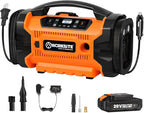 WORKSITE Tire Inflator Air compressor Portable, 160 PSI Car Tire Pump with 3 Power Supply (110V AC, 12V DC & 20V Battery) for cars, bikes, balls,Orange