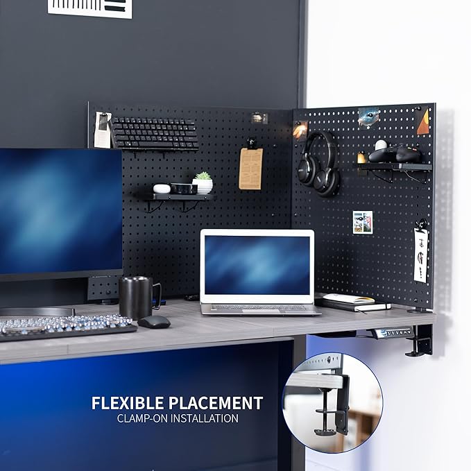 VIVO Steel Clamp-on Desk Pegboard, 60 x 24 inch Privacy Panel, Magnetic Peg Board, Office Accessory Organizer, Above or Below