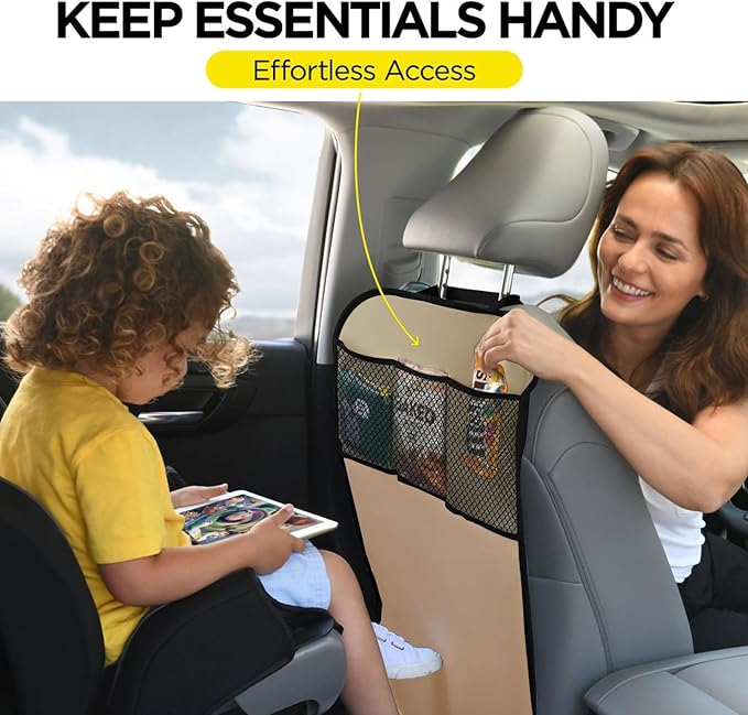 lebogner Back Seat Cover for Kids + 3 Pocket Storage Organizer, 2 Pack Kick Mats Backseat Protector, Car Accessories Waterpro