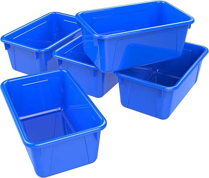 Storex Small Cubby Bins, Pack of 5, 12.2 x 7.8 x 5.1 Inches, Blue (62416U05C)