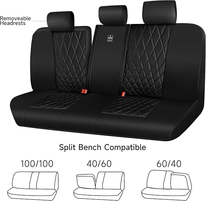 CAR PASS Luxury Faux Leather Rear Bench Car Seat Covers, Waterproof Anti Slip Back Seat Covers, Deluxe Automotive Backseat Co